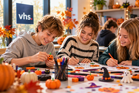 Kinder und Jugendliche basteln und zeichnen Herbstdeko