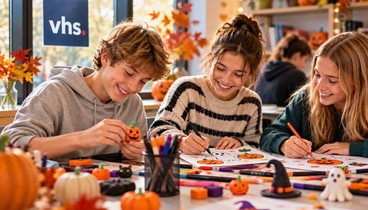 Kinder und Jugendliche basteln und zeichnen Herbstdeko